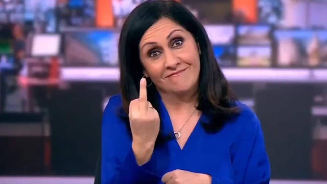 ‘A silly joke’ gone wrong: BBC presenter apologises for on-air middle finger gesture ‘A silly joke’ gone wrong: BBC presenter apologises for on-air middle finger gesture