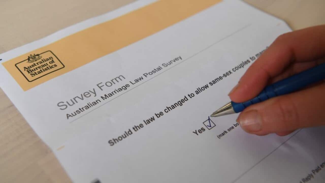 An Australian Bureau of Statistics postal vote for marriage law is seen in Sydney, Sunday, 24 September, 2017. (AAP Image/Sam Mooy) NO ARCHIVING