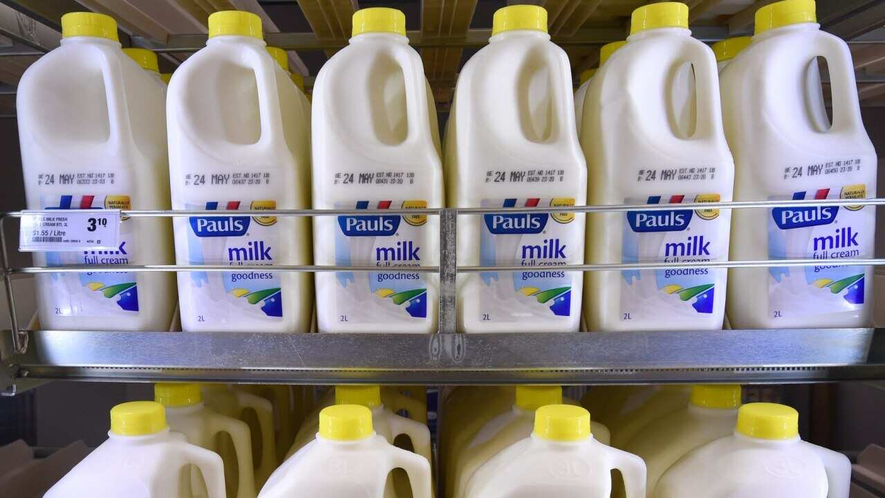 Milk bottles in a supermarket in Everton Park in Brisbane's northern suburbs