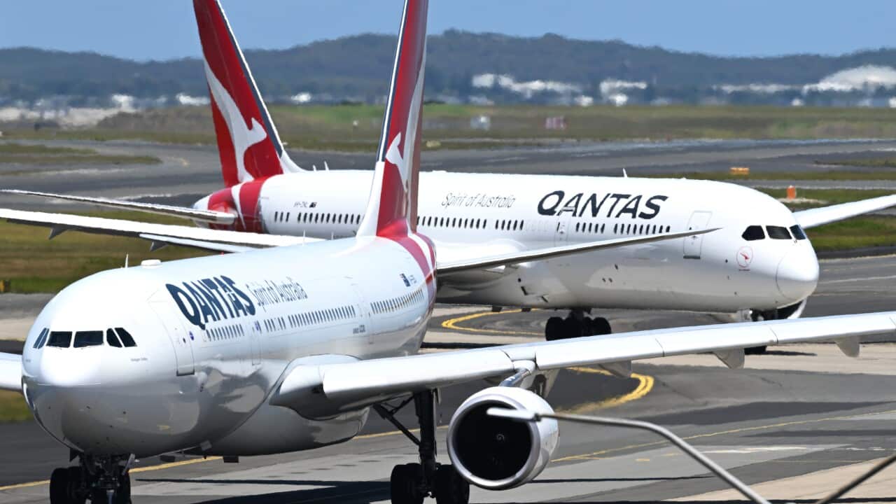 A general view of Qantas aircraft operations at Sydney Domestic Airport
