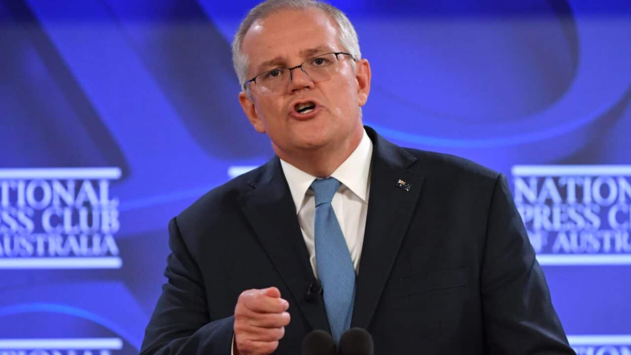 Prime Minister Scott Morrison at the National Press Club in Canberra, Tuesday, February 1, 2022.