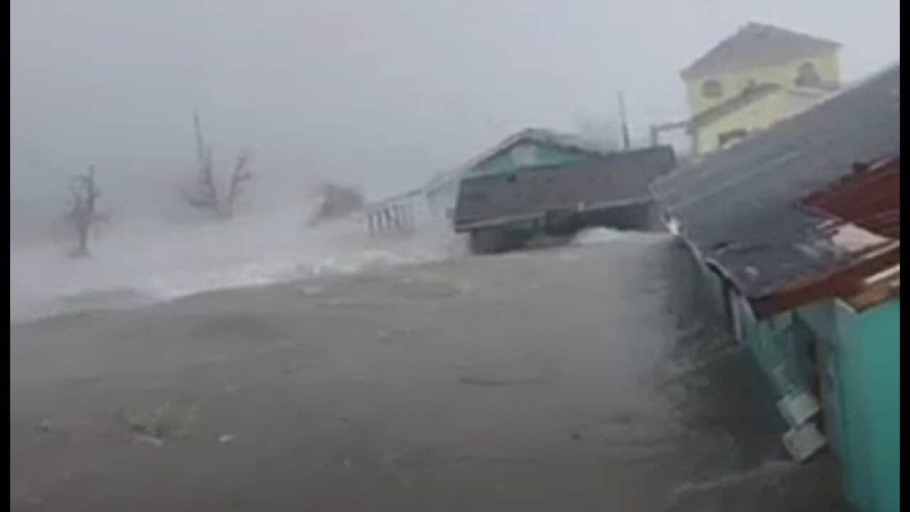 A photo showing houses in the Bahamas submerged in water during Hurricane Dorian