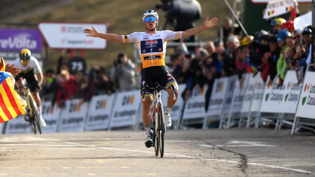 Remco Evenepoel (Soudal Quick-Step) celebrates his Stage 3 victory at the Volta a Catalunya