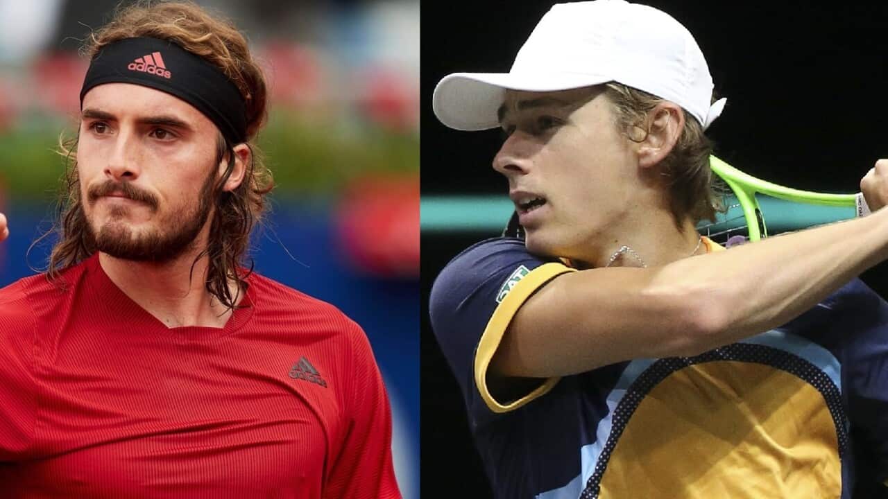 Greek tennis player Stefanos Tsitsipas (L) and Australian Alex de Minaur.