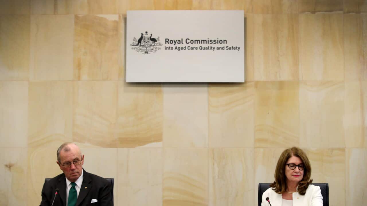 Royal Commissioners Richard Tracey and Lynelle Briggs at the first public hearing in the federal government's Royal Commission for Aged Care
