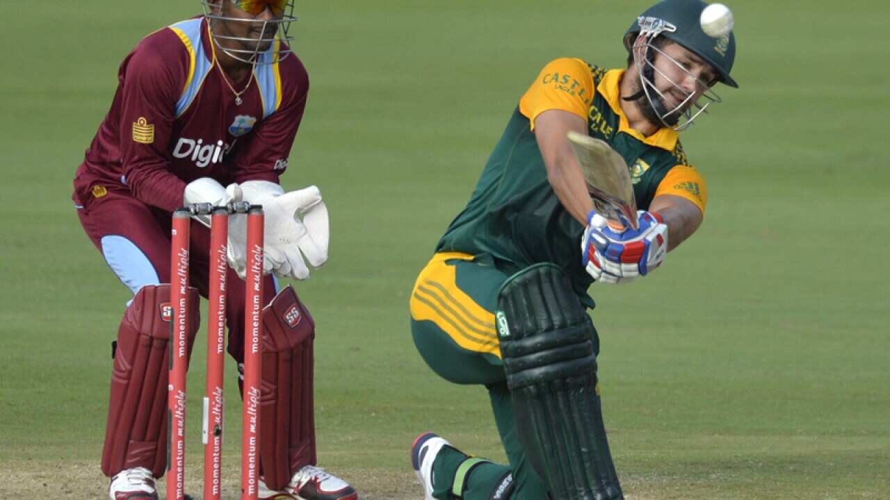 South Africa's Rilee Rossouw plays a shot in Pretoria