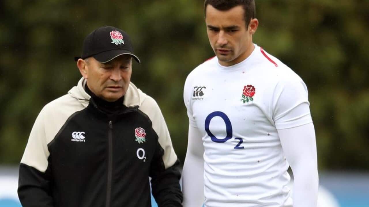 England coach Eddie Jones with Alex Lozowski