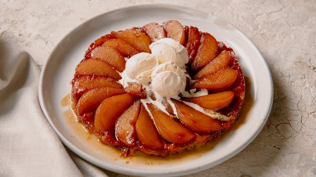 Pear tarte tatin with vanilla ice cream