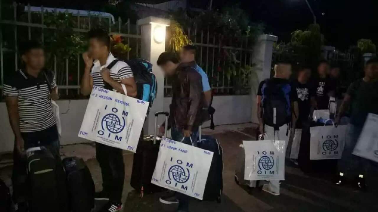 Supplied image of asylum seekers and refugees leaving for the US under resettlement deal.