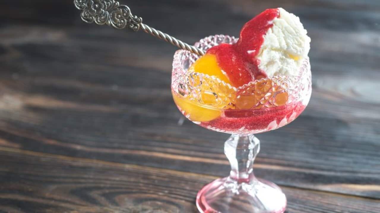 Peach Melba ice cream