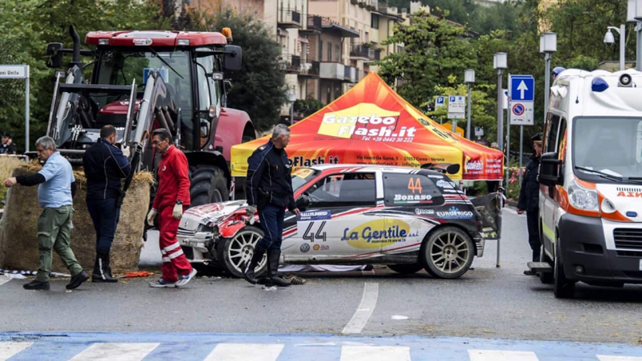 Emergency workers at the scene of a fatal accident in San Marino