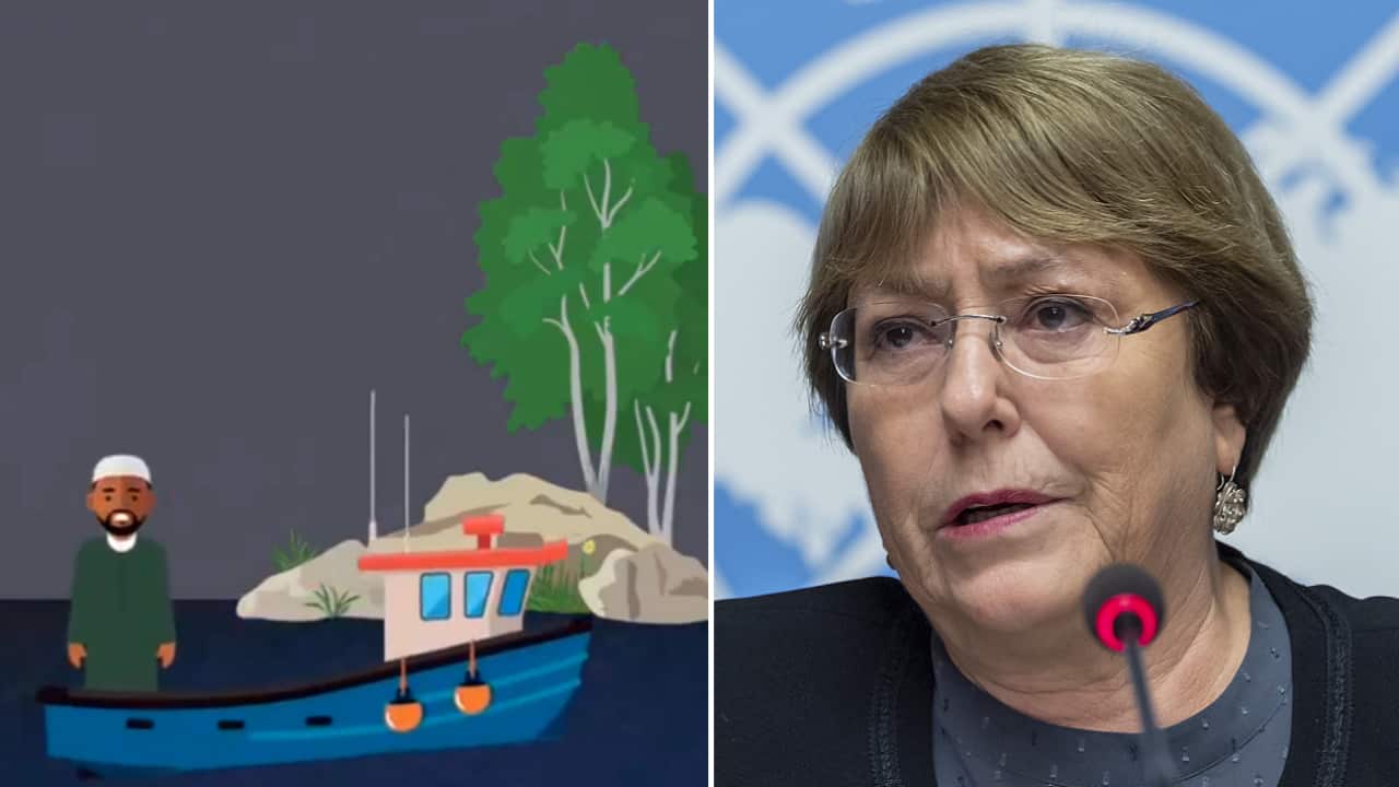 A still from the DF party's tweet and Michelle Bachelet.