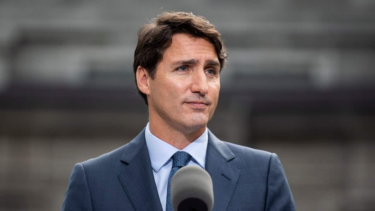 Liberal Leader Justin Trudeau speaks during a press conference after meeting Governor General Julie Payette at Rideau Hall to call an election in Ottawa on Wednesday, Sept. 11, 2019. (Justin Tang/The Canadian Press via AP)