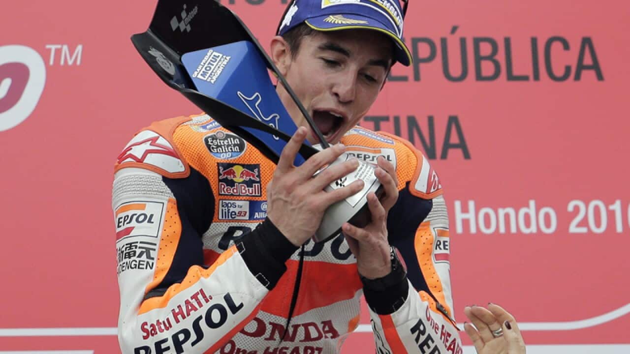 Marc Marquez of Spain after winning the Motorcycle Grand Prix
