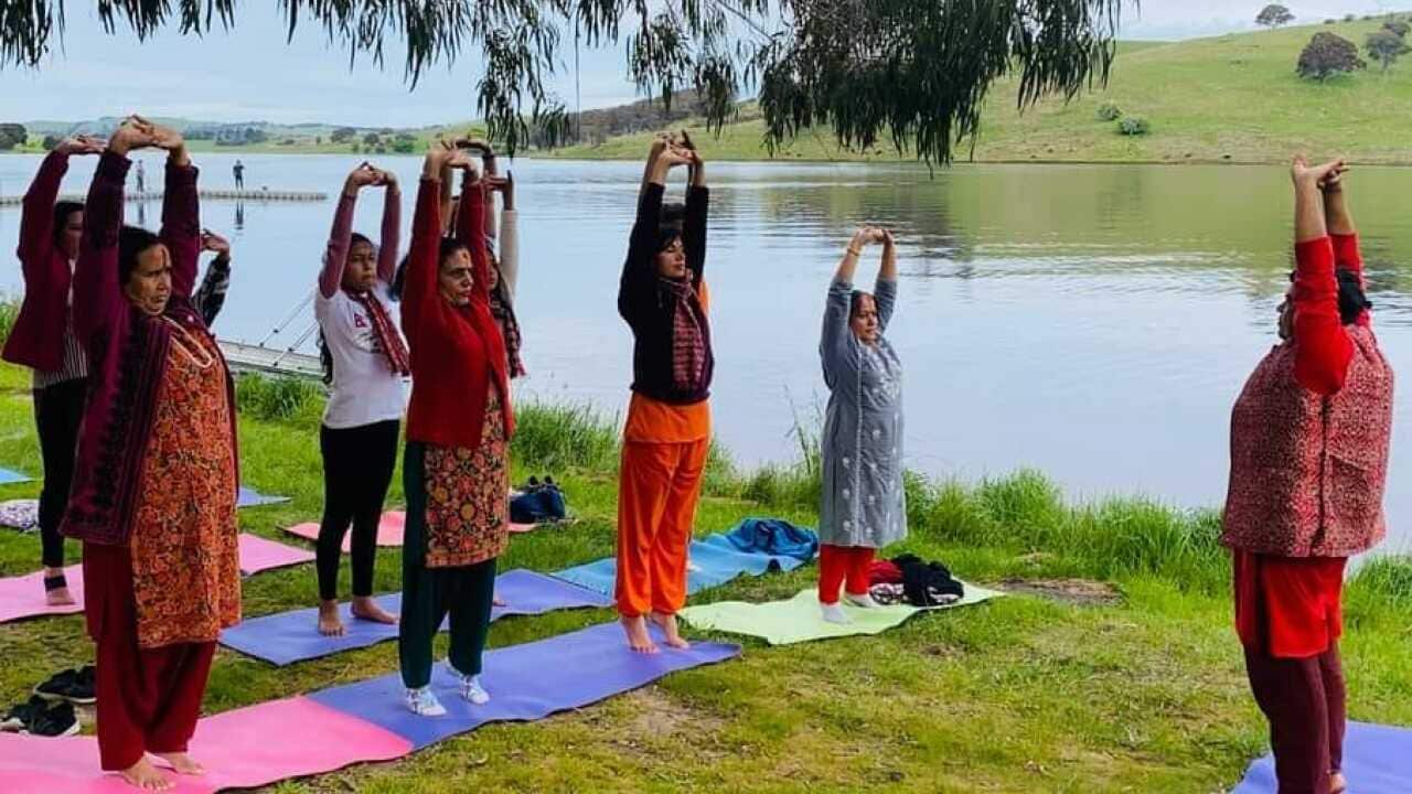 Bhimsen Sapkota teaching yoga at Pashupati Baudha Dham & Bishow Shanti Ashram in Lyndhurst, NSW.