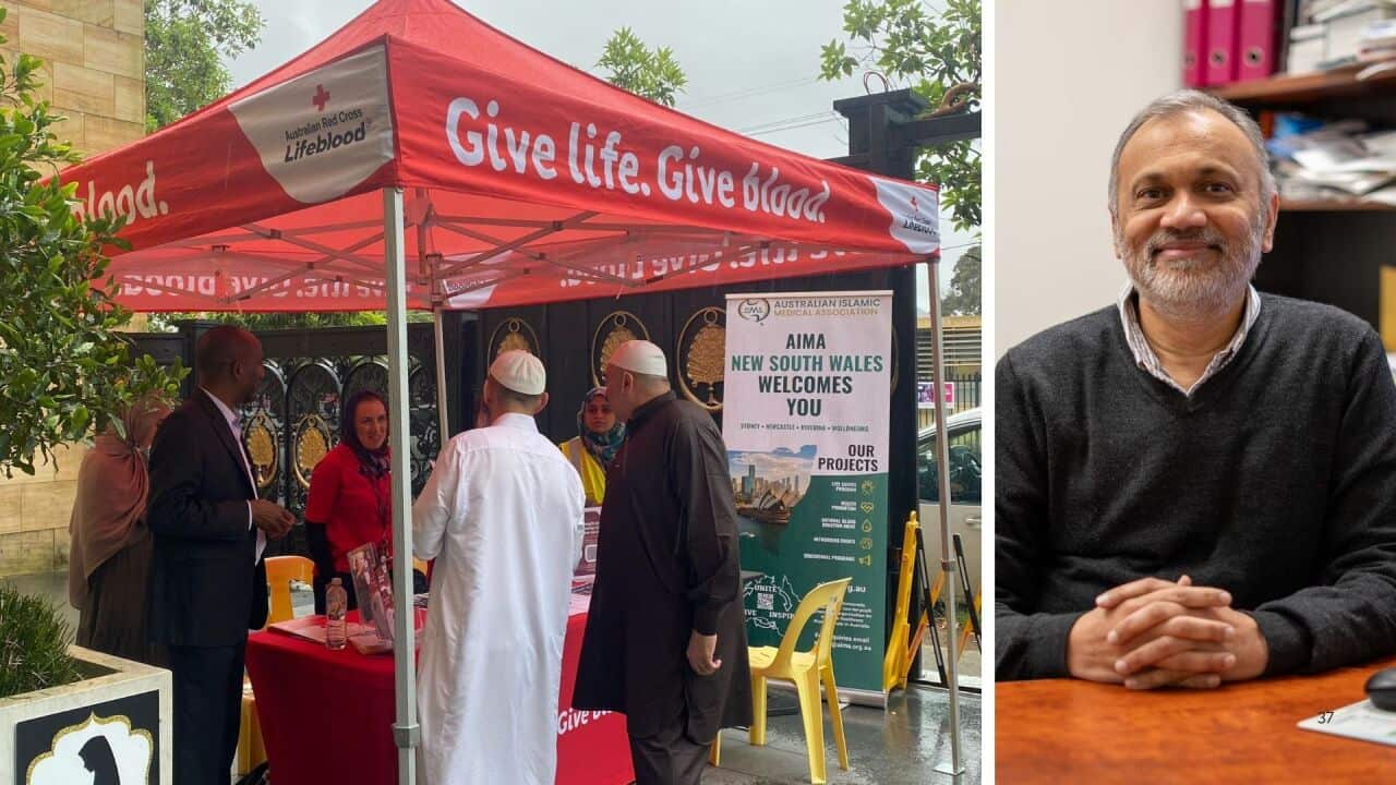AIMA Blood donation (L) and Dr Habib Bhurawala from Nepean Hospital (R) Credit: AIMA/Dr Habib Bhurawala