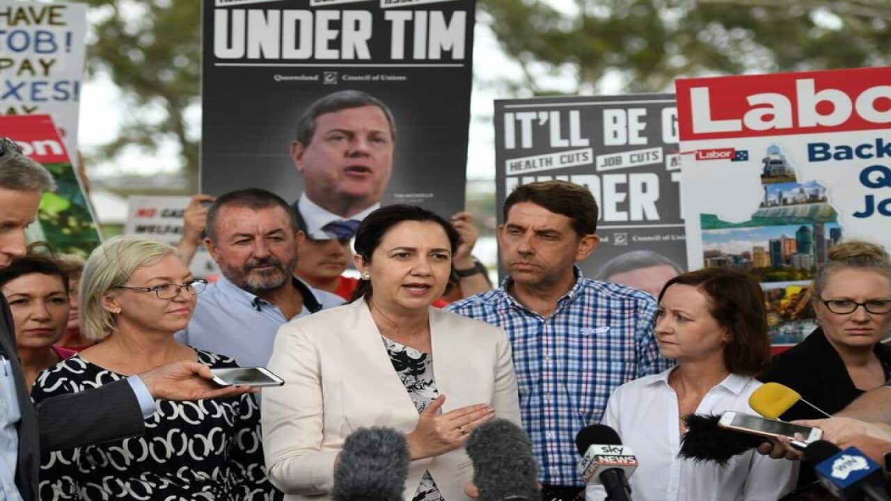 Queensland Premier Annastacia Palaszczuk talking to the media