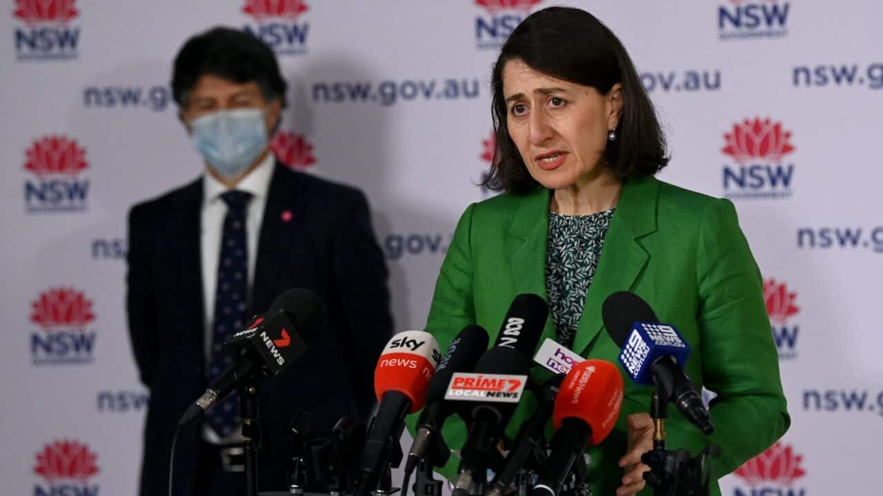 NSW Premier Gladys Berejiklian (right) speaks to the media during a COVID-19 press conference in Sydney