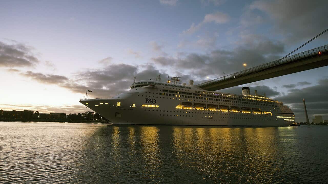 P&O Cruises' Pacific Dawn sailing under the West Gate Bridge in Melbourne, Tuesday, November 3, 2015.