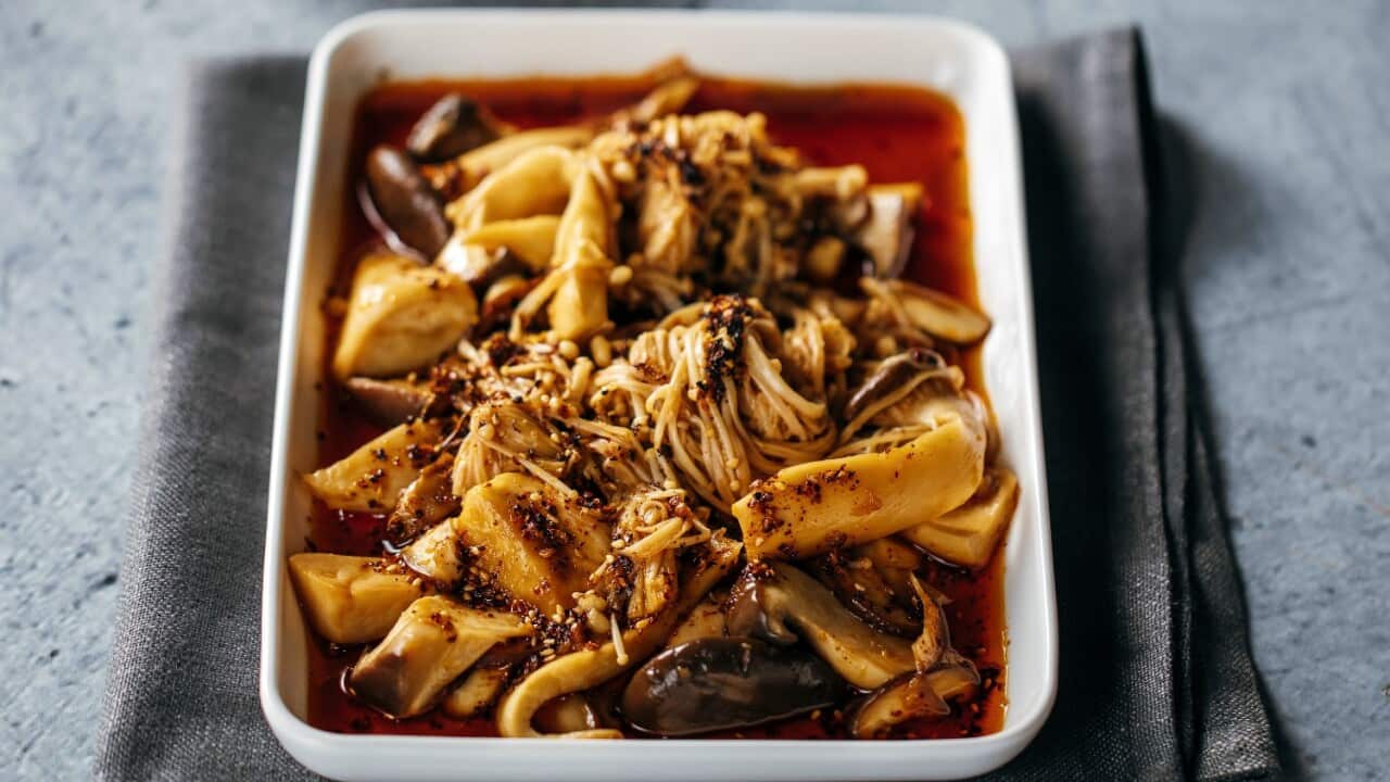 Marinated mushrooms with chilli oil SBS The Cook Up with Adam Liaw