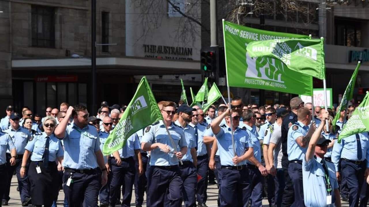 Public Service Association members rally against prison privatisation.
