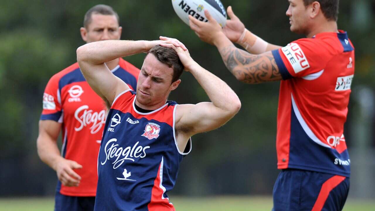 Sydney Roosters players during a training session in Sydney