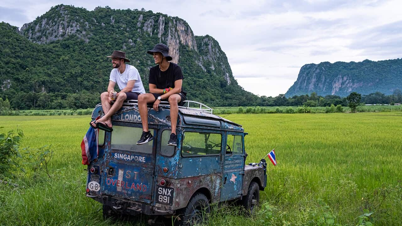 The Last Overland - Alex and Nat on top of Oxford in Eastern Thailand-