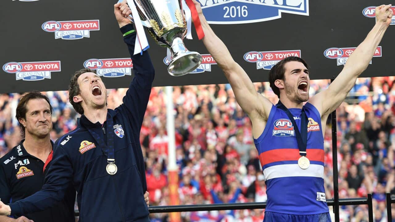 Luke Beveridge, Robert Murphy, Easton Wood of the Western Bulldogs