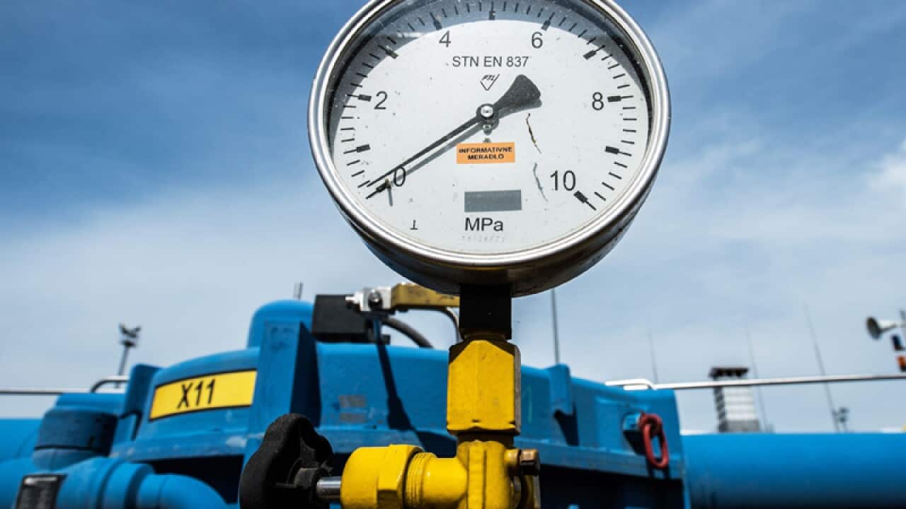 A pressure gauge at a gas compressor station in Slovakia