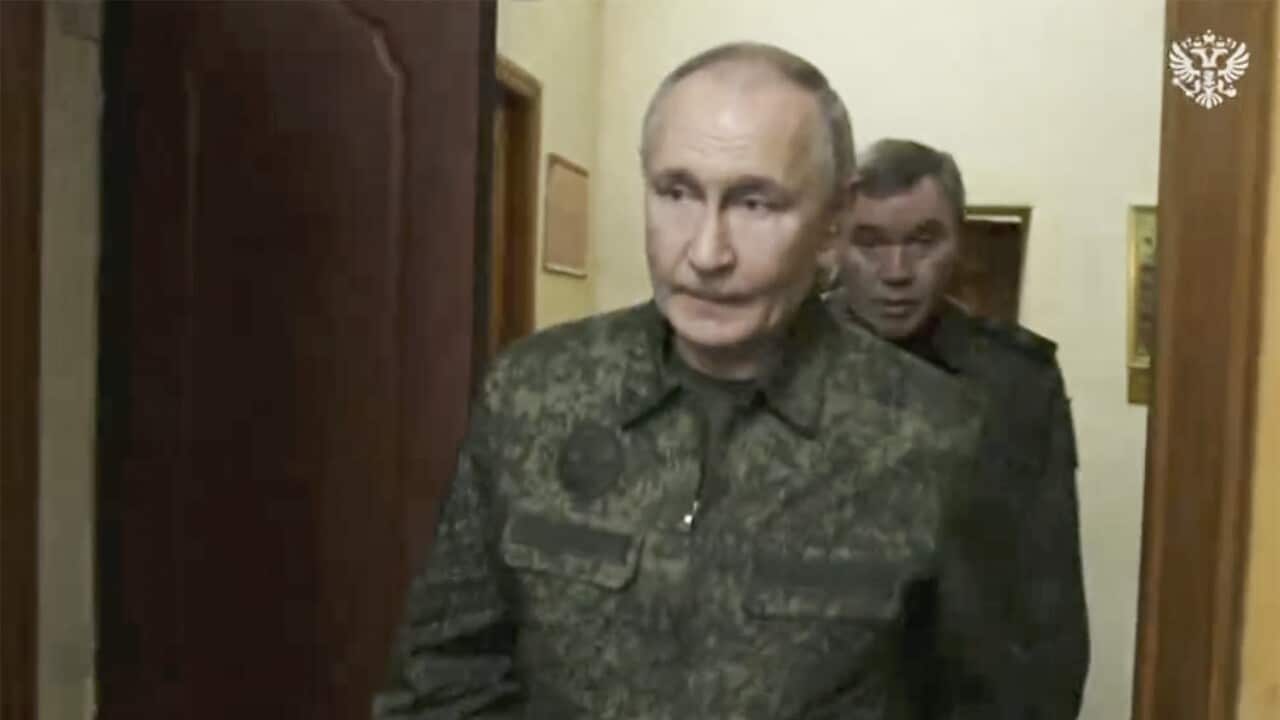 Russian President Putin visits military headquarters in the Kursk region