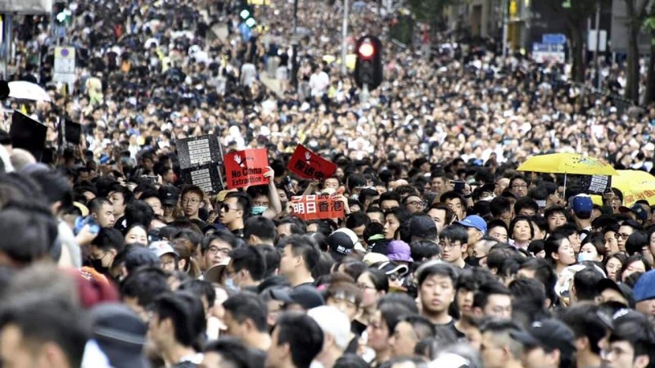 Tens of thousands of protesters in Hong Kong.