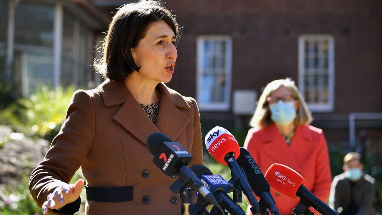 New South Wales Premier Gladys Berejiklian addressing the media on day two of the lockdown