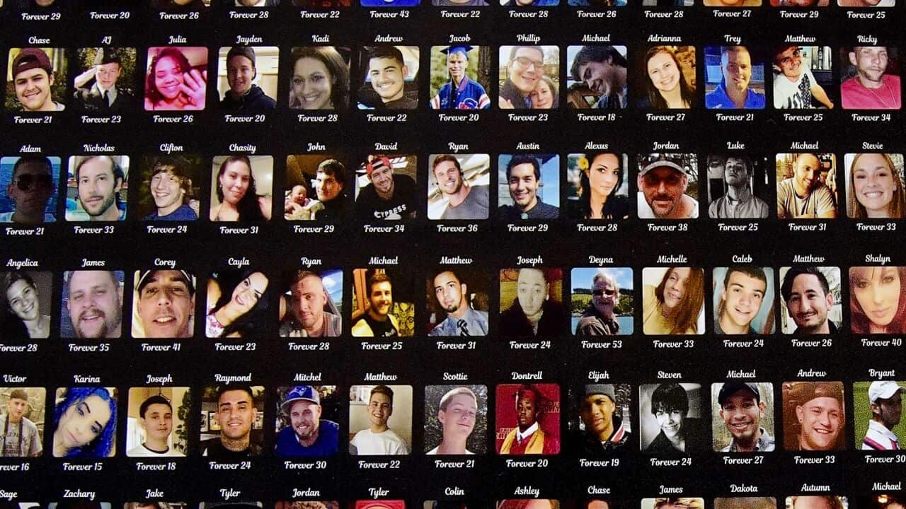 'The Faces of Fentanyl' wall, at the US Drug Enforcement Administration HQ, displays photos of Americans who died from a fentanyl overdose