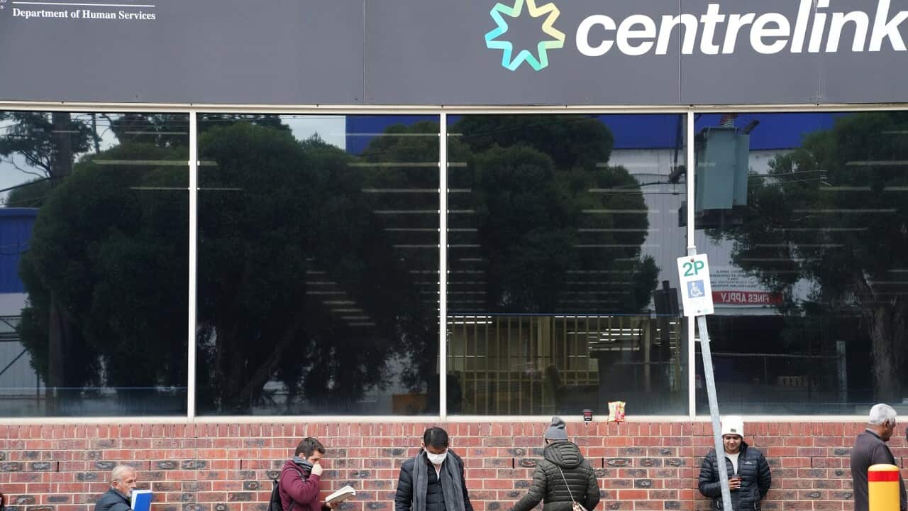 People queueing outside a Centrelink office in Melbourne
