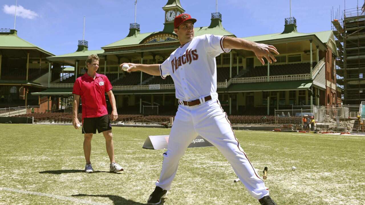Major League Baseball player Paul Goldschmidt (R) at the SCG