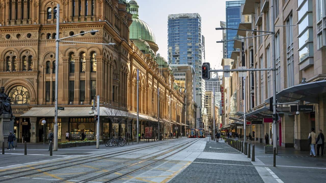 Sydney CBD's deserted streets during lockdown (Getty)