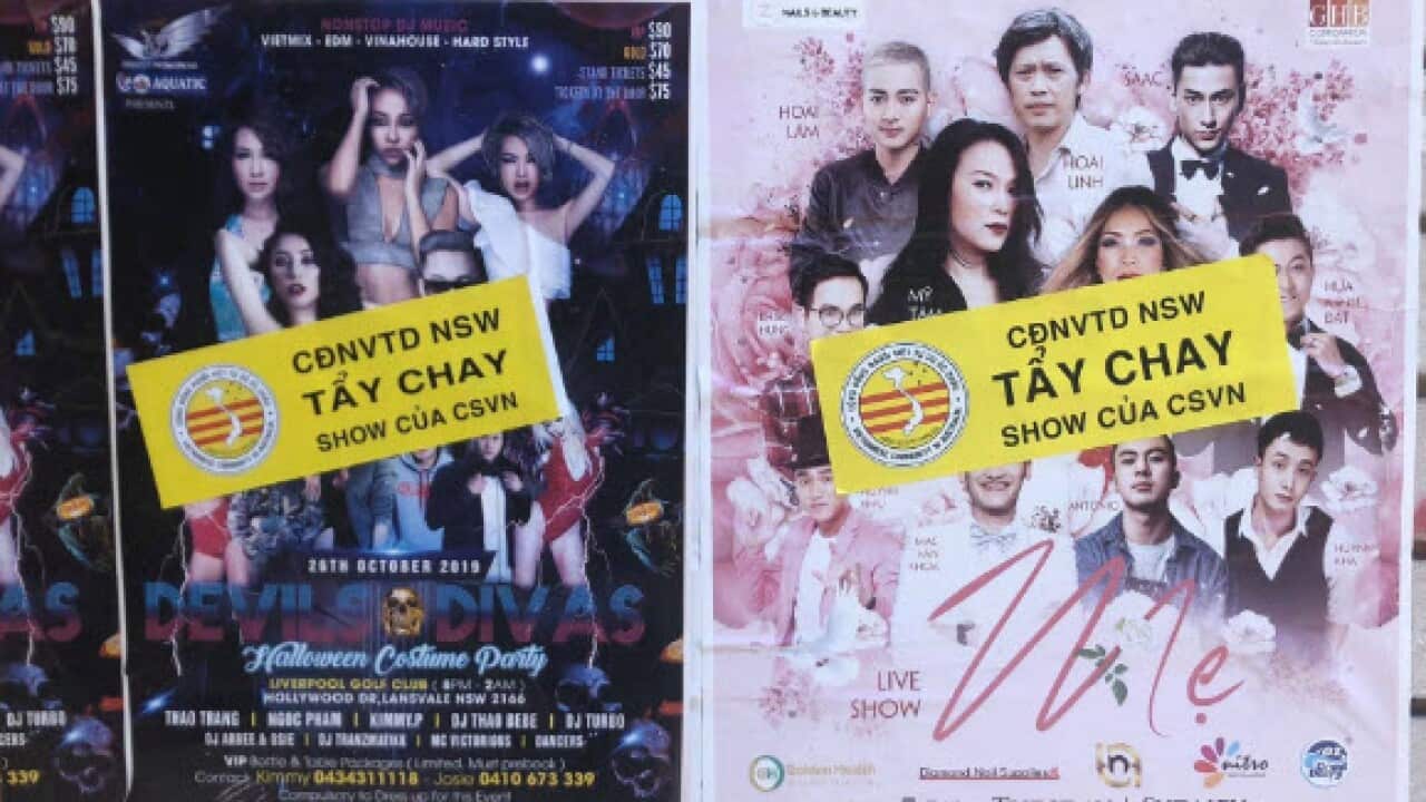 VCANSW's banner (yellow, right), fake banner (left)