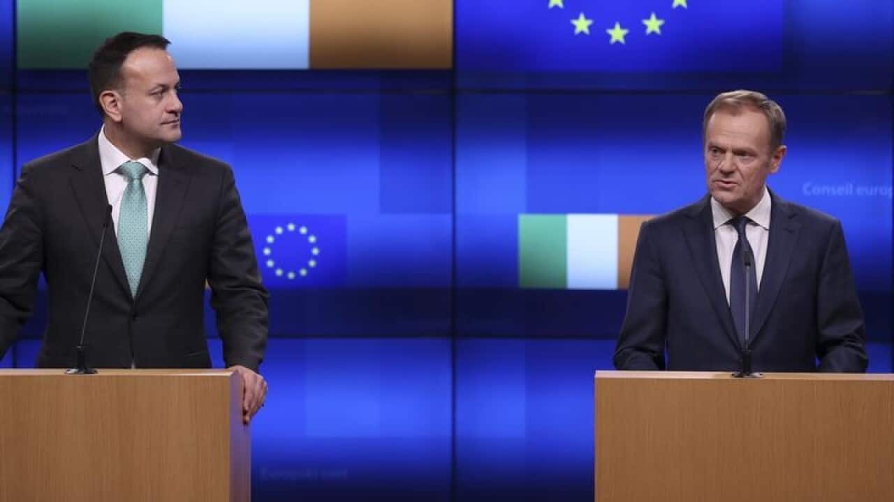 Irish Prime Minister Leo Varadkar (L) and EC President Donald Tusk