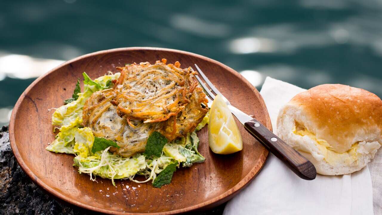 Whitebait patties and minted salad | SBS Food