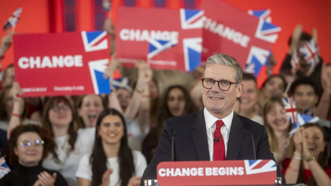 Labour leader Sir Keir Starmer speaks to supporters following his election win (AAP)