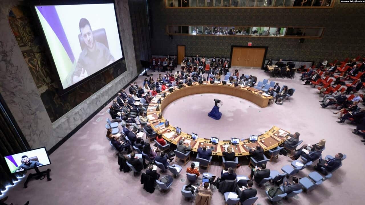Ukraine's president has used an address to the United Nations Security Council to liken Russia's assault on his country to Nazi war crimes, as Russia faces more sanctions and further exclusion from the international community.