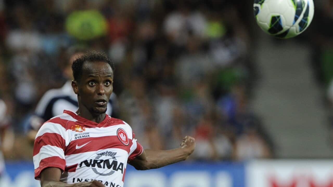 Western Sydney winger Youssouf Hersi in action