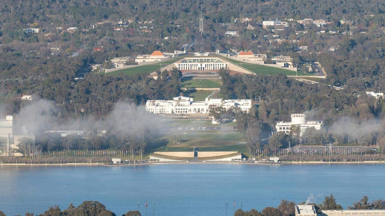 An aerial view of Canberra, Australia.