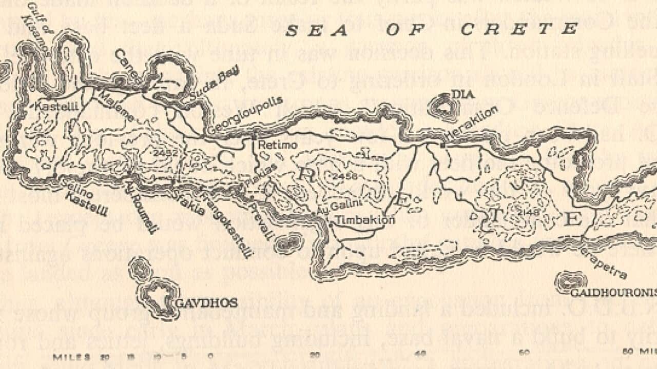 The island of Crete in an older map