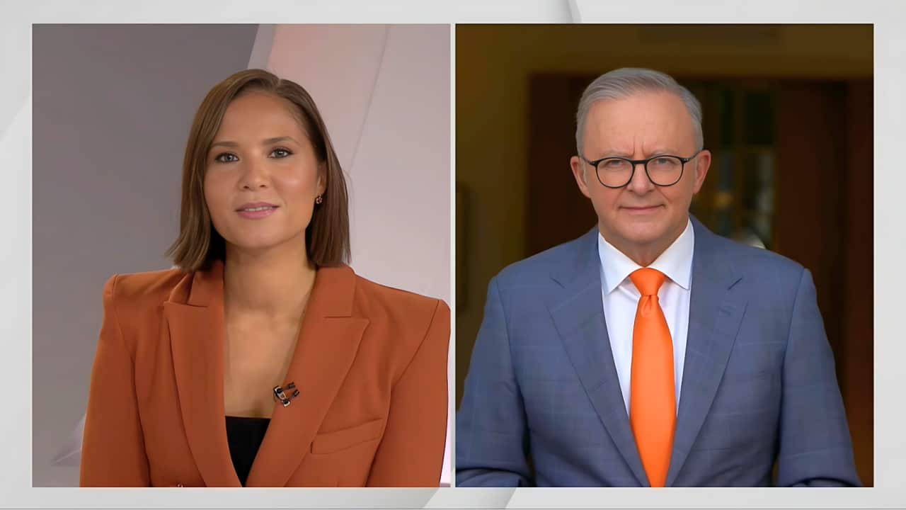Janice Petersen talking to PM Anthony Albanese (SBS).png