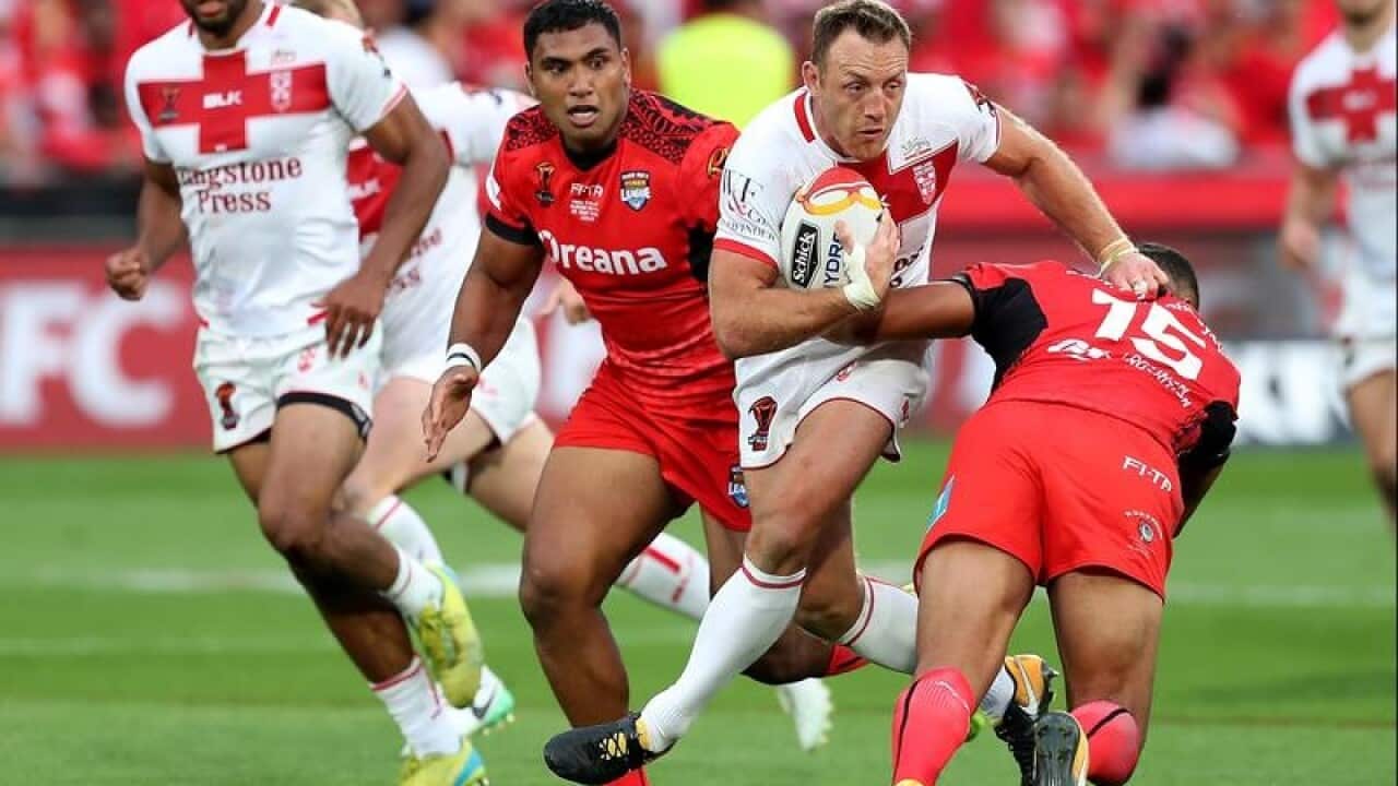 James Roby of England during the RLWC semi final against Tonga.