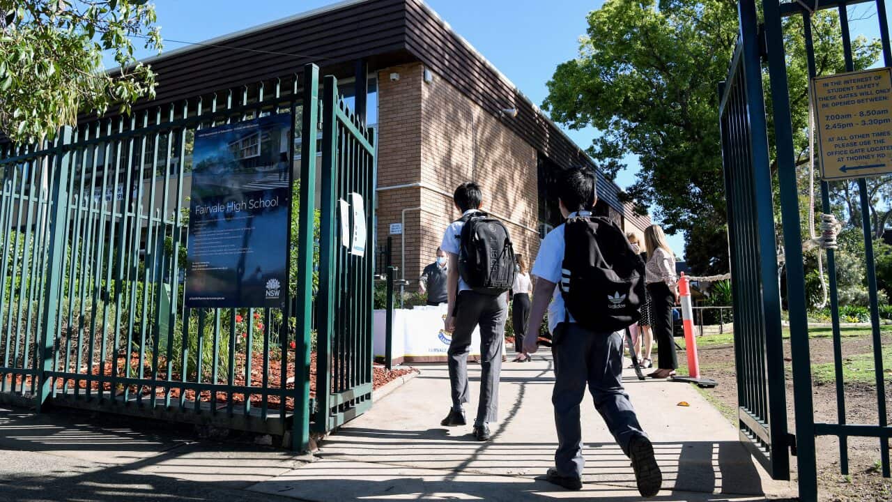 Students in Yrs 2-11 return to school at Fairvale High School in Sydney, Monday, October 25, 2021. All student year groups are returning to NSW classrooms for face-to-face learning despite some schools being closed for deep cleaning after COVID-19 cases.
