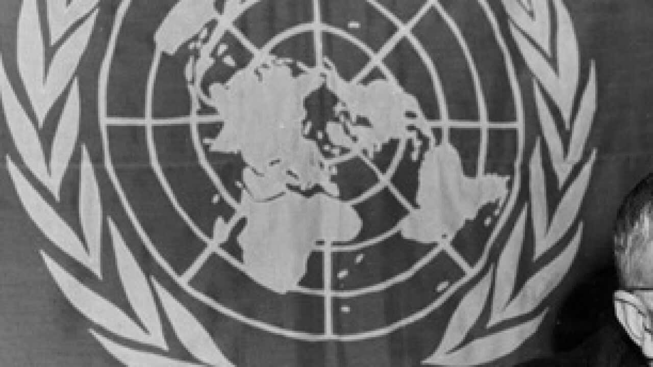 Dr H V Evatt at the UN Headquarters in 1949