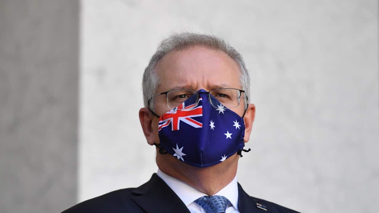 Prime Minister Scott Morrison at a press conference in Canberra.