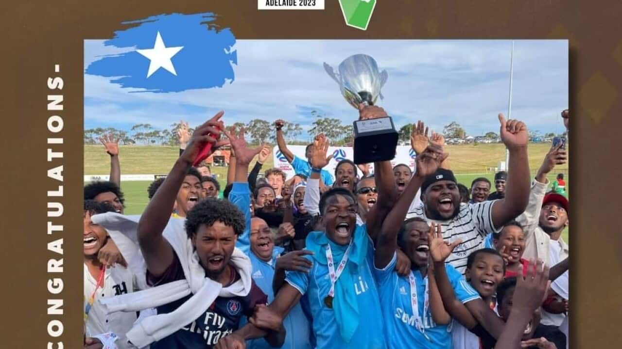 Timu ya soka ya Somalia, yasherehekea ushindi wao dhidi ya Burundi katika kombe la Afrika la Kusini Australia.jpg